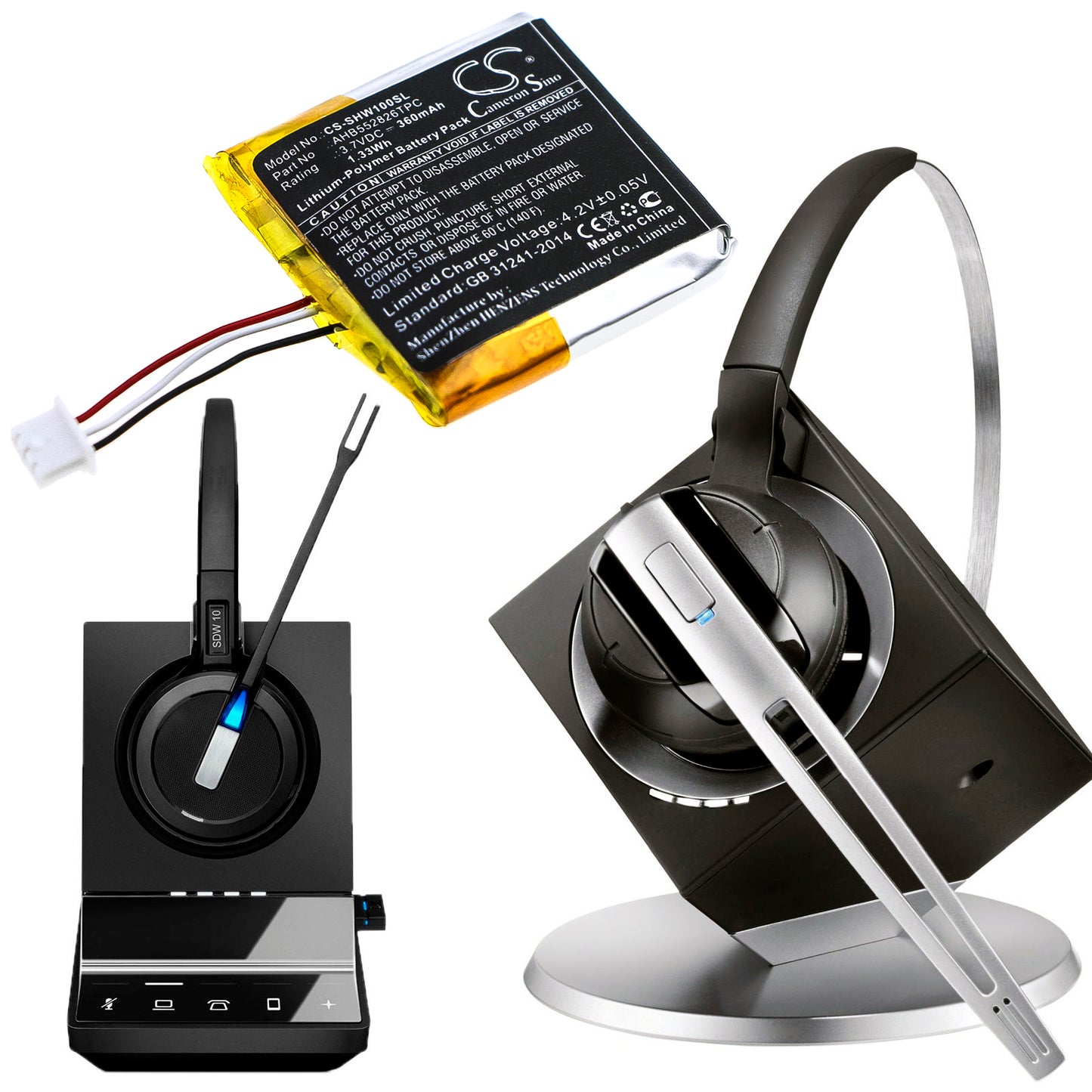 Replacement Battery for Sennheiser HD 350BT DW 10 HS IMPACT SDW 5013 5014 5015 5016 EPOS GSP670 AHB552826TPC Wireless Headphone