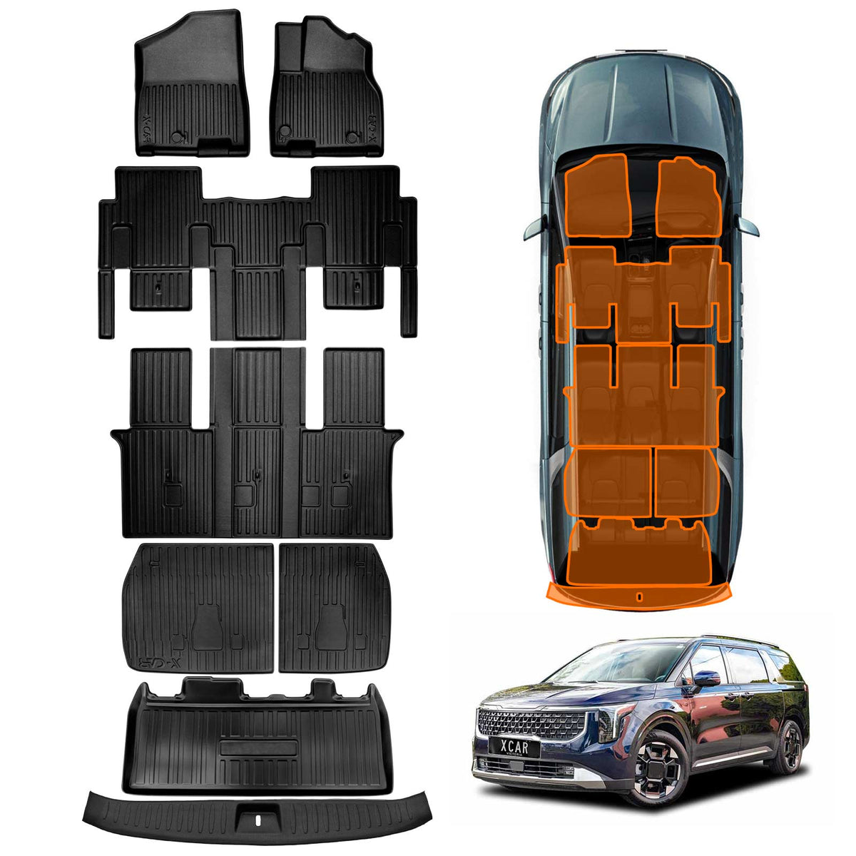 Floor Mats Boot Liner Set for Kia Carnival KA4 2020-Onwards All Weather Trunk Cargo Kick Back Seat Sill Protector Covers