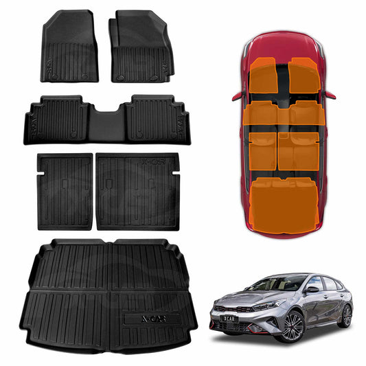 3D Floor Mats Boot Liner Set for Kia Cerato Hatch 2018-2024 All Weather Heavy Duty Cargo Kick Mats Back Seat Protector Cover