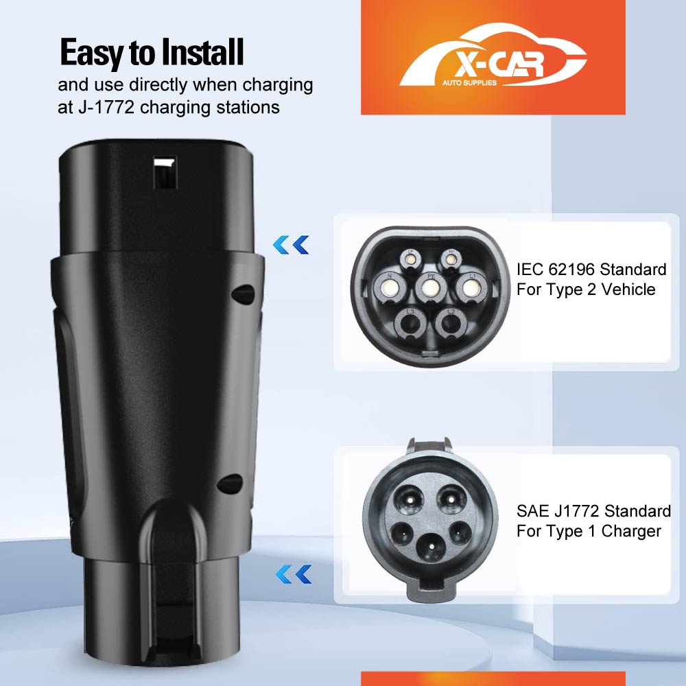 Tesla Model Y L 6-Seat 2026-Onwards Charging Adapter Type 1 to Type 2 Connector SAE J-1772 to IEC62196 32A 250V AC IP54