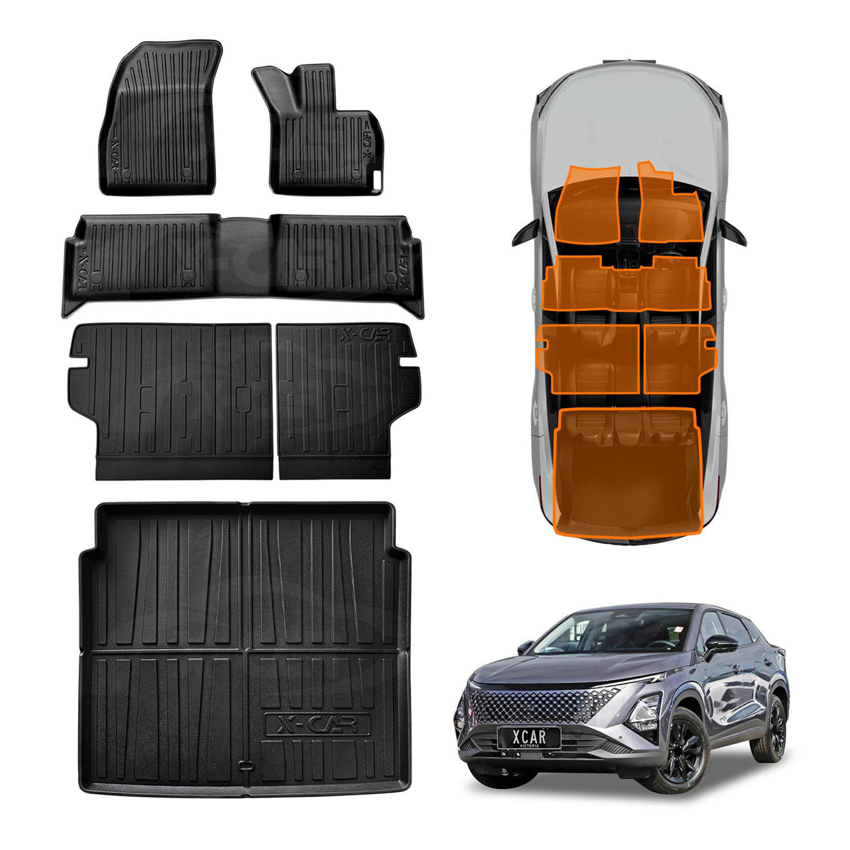 3D Floor Mats Boot Liner Set for Chery C5 2025-Onwards Petrol All Weather Heavy Duty Cargo Kick Mats Back Seat Protector Cover