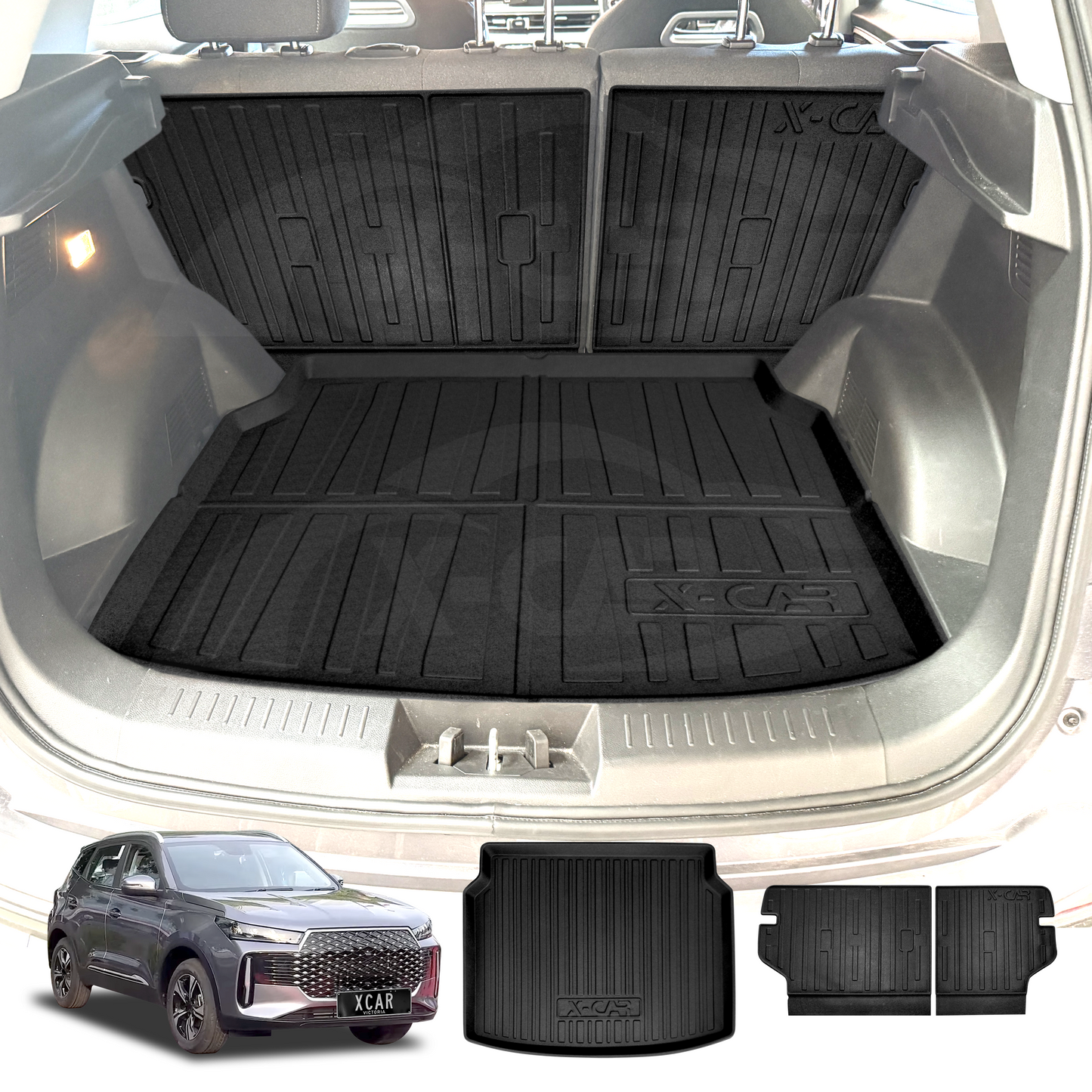 Boot Liner Set for Chery Tiggo 4 Pro 2024-Onwards All Weather Heavy Duty Car Trunk Back Seat Protector Cargo Kick Mats