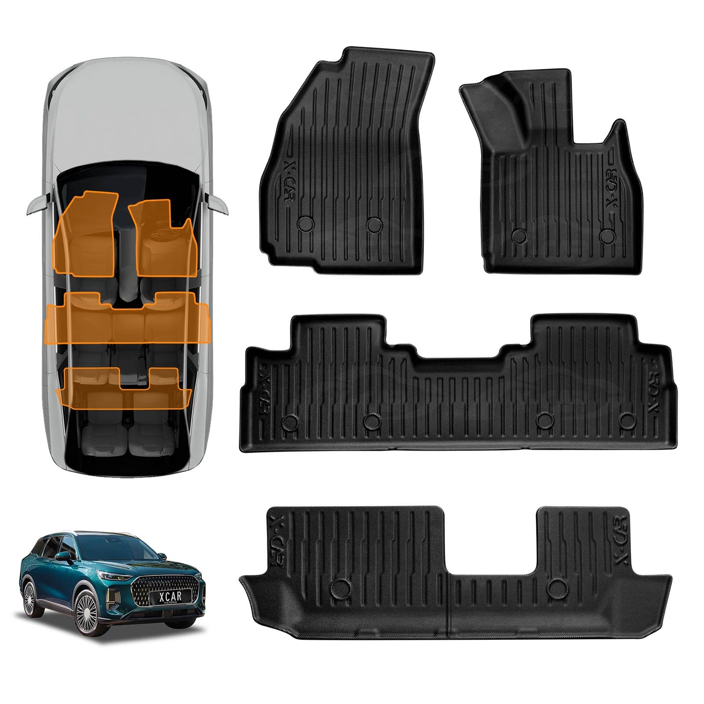 3D Floor Mats for Chery Tiggo 9 Super Hybrid 2025-Onwards Heavy Duty All Weather Car Waterproof Interior Protection Liner Set