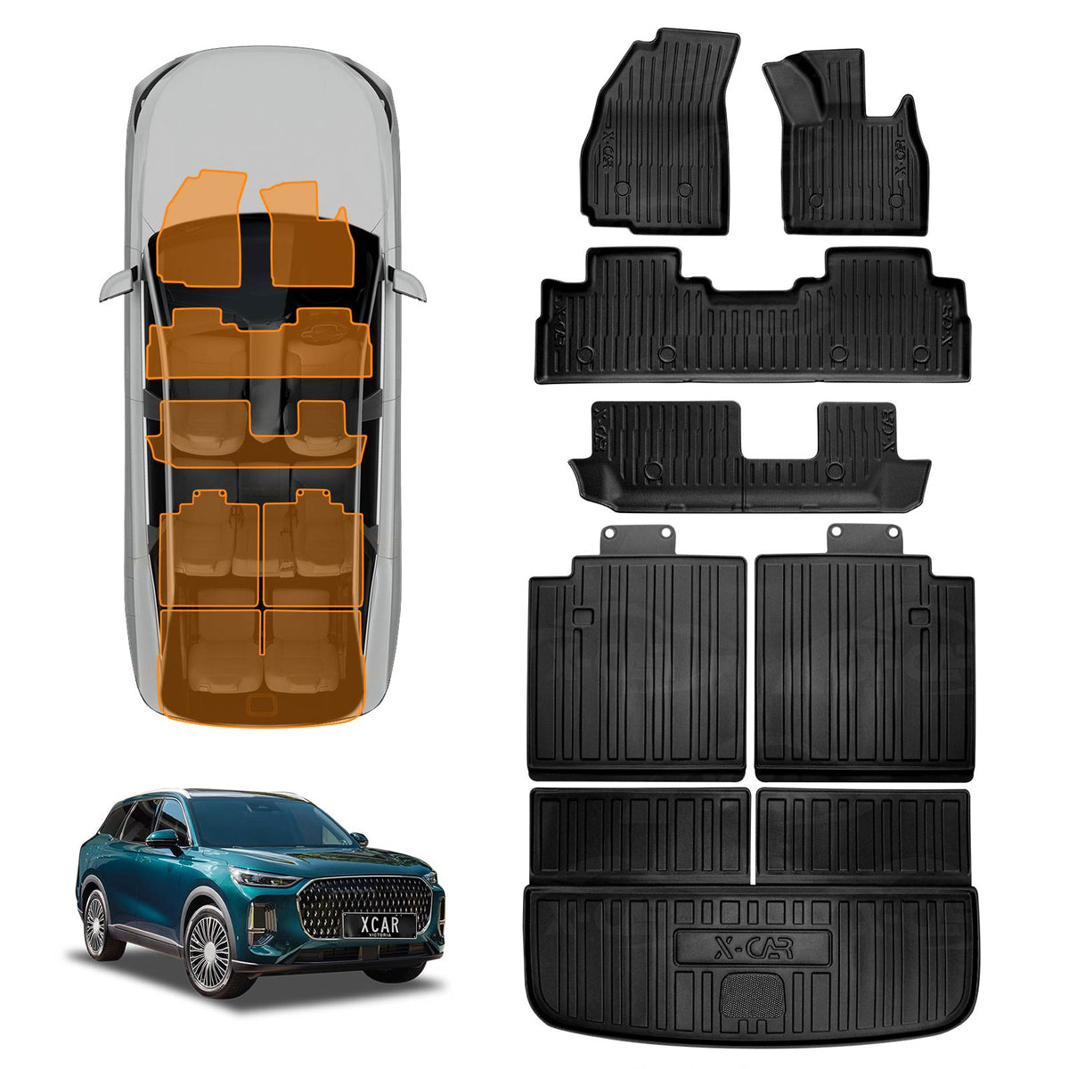 3D Floor Mats Boot Liners for Chery Tiggo 9 Super Hybrid 2025-Onwards All Weather Heavy Duty Cargo Car Trunk Luggage Tray
