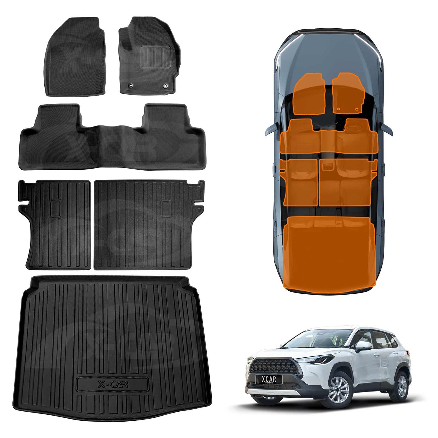 3D Floor Mats Boot Liner Set for Toyota Corolla Cross 2022-Onwards All Weather Heavy Duty Cargo Kick Mats Back Seat Protector Cover