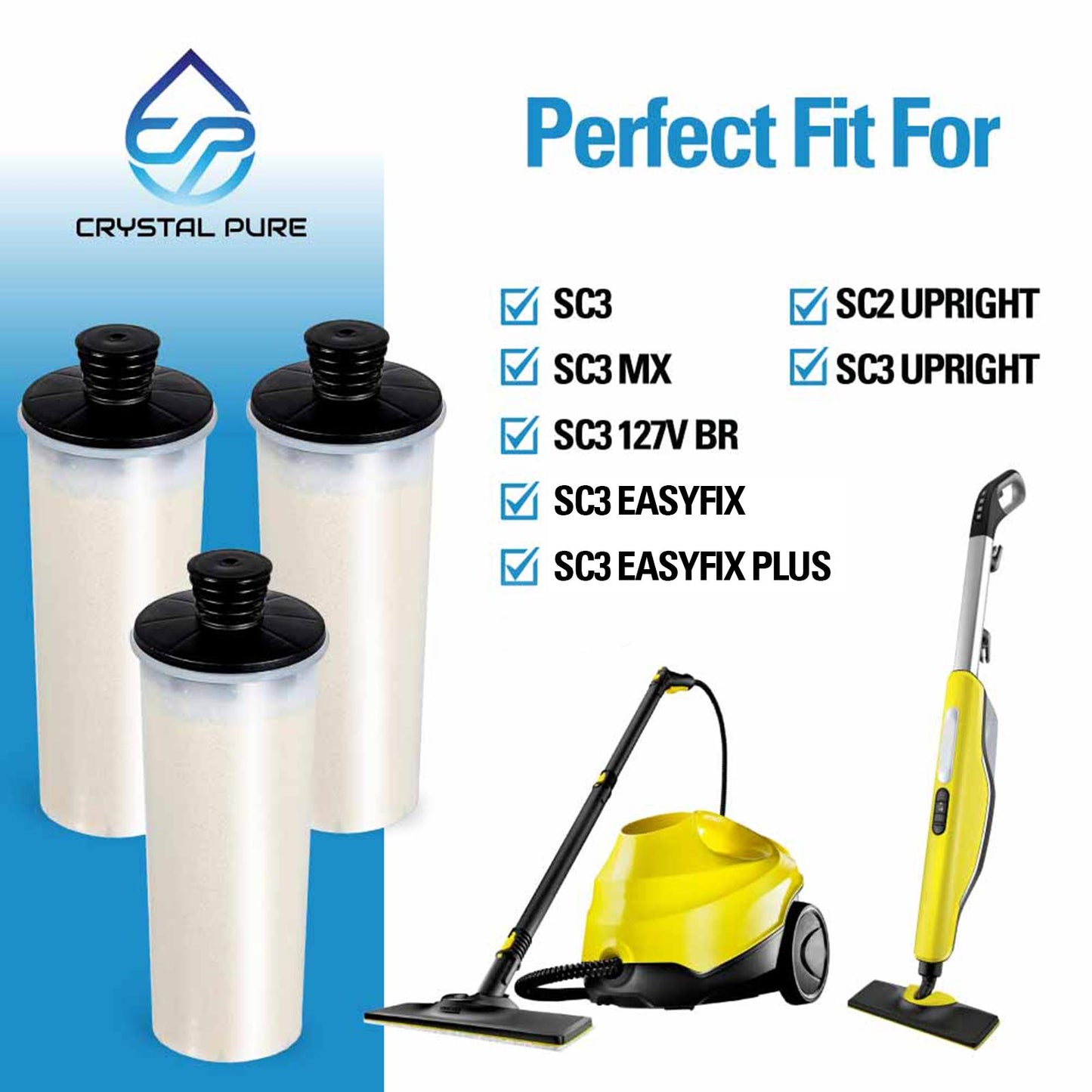 Pack of 3 Descaling Cartridge Filter for Karcher SC2 SC3 127V BR SC3MX 28630180 Upright Easyfix Plus Steam Cleaner