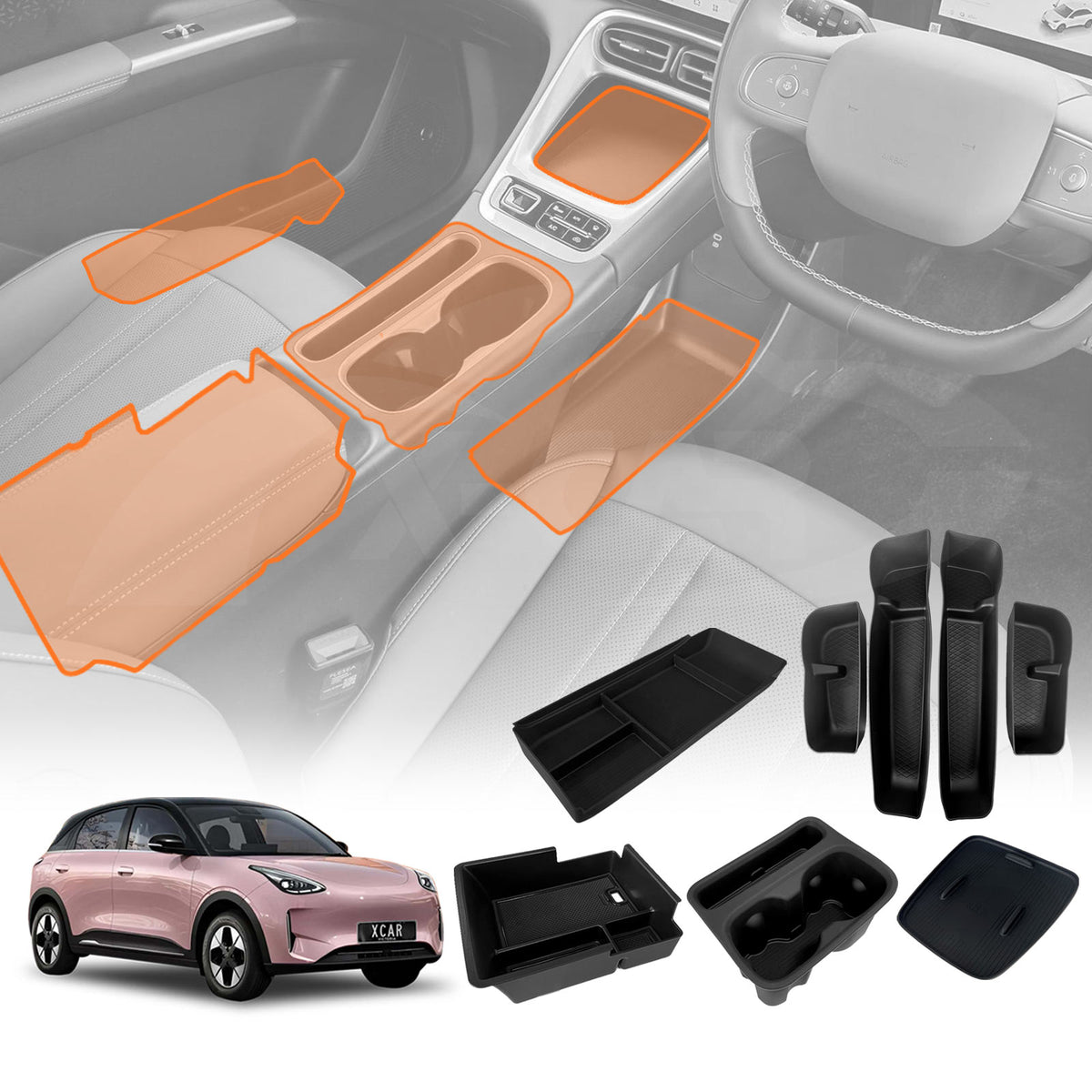 Centre Console Storage Set for Geely EX2 EX 2 2026-Onwards Wireless Charging Pad Cup Holder Armrest Door Side Organiser Tray