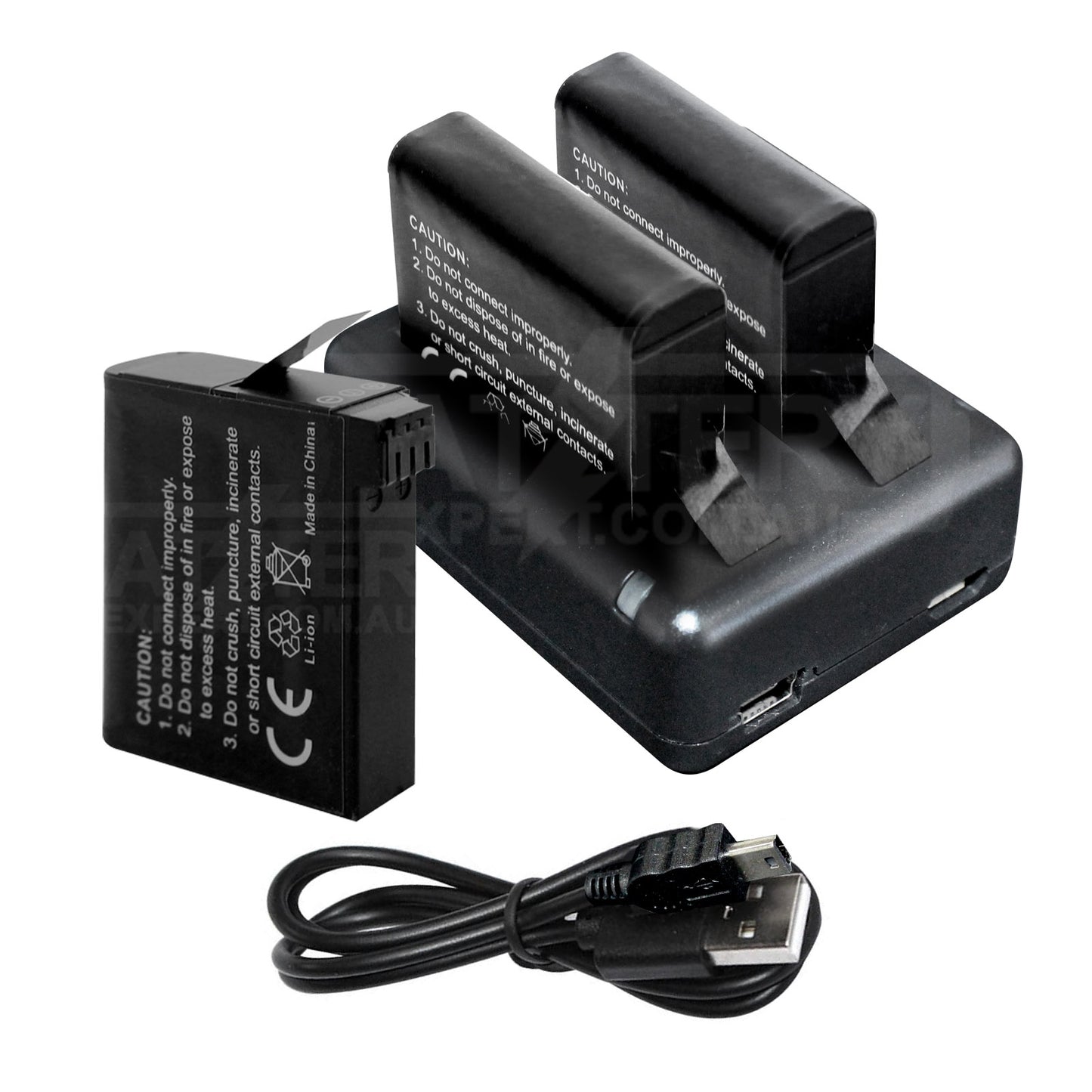 Replacement 3 Battery and USB Dual Charger for GoPro Hero 4 4+ Action Camera, Part # 335-06532-000 AHDBT-401