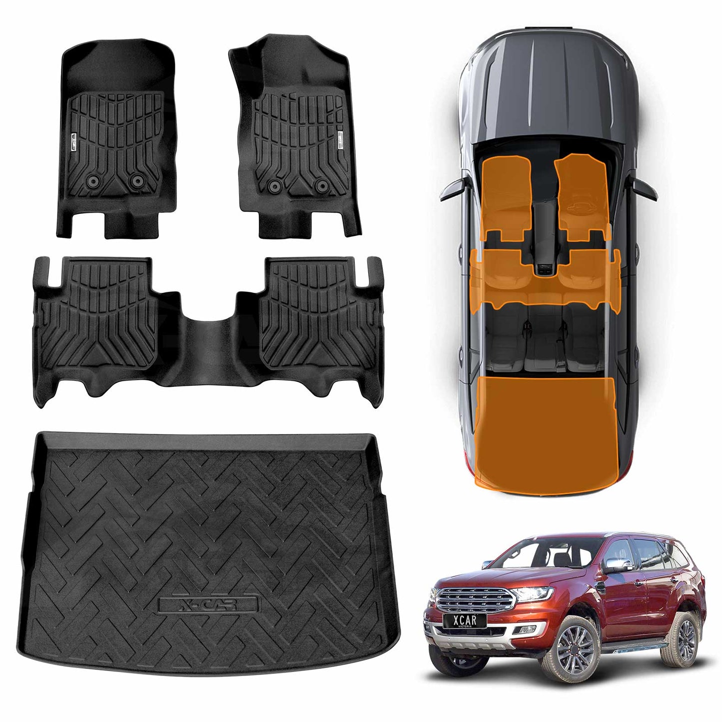 3D All-Weather Floor Mat Boot Liner Carpet for Ford Everest 2015-2022 Heavy Duty Cargo Trunk Mat Luggage Tray