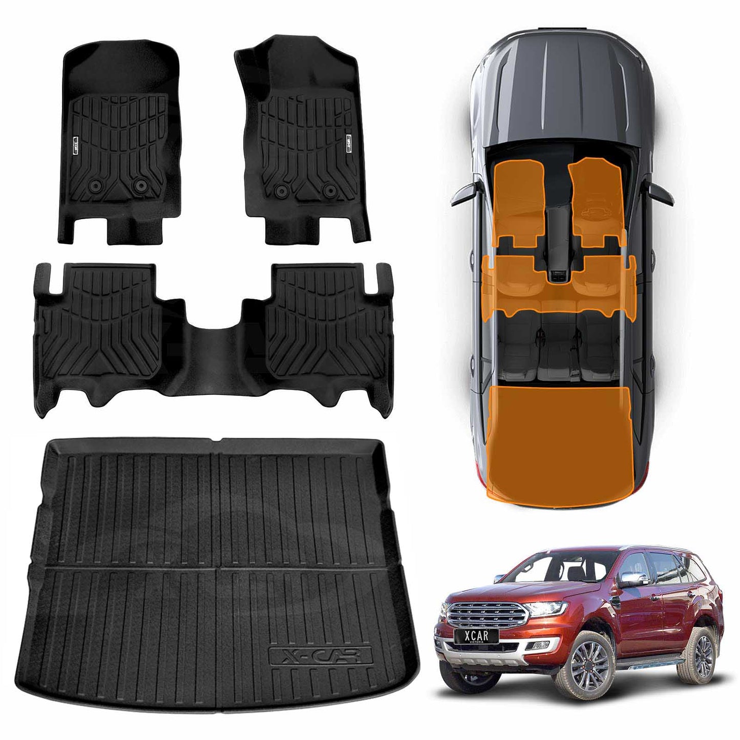3D Floor Mats Boot Liner for Ford Everest 2015-2022 All Weather Heavy Duty Cargo Car Trunk Luggage Tray