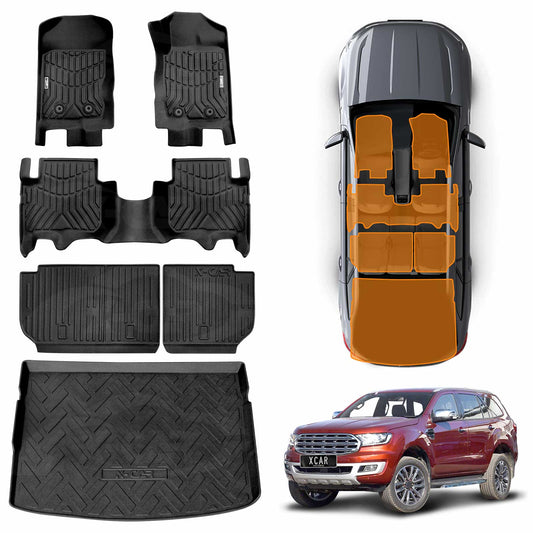 3D Floor Mats Boot Liner Set for Ford Everest 2015-2022 All Weather Heavy Duty Cargo Kick Mats Back Seat Protector Cover