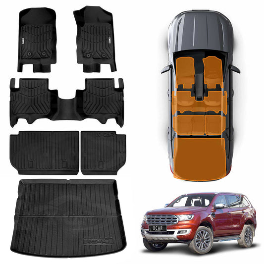 3D Floor Mats Boot Liner Set for Ford Everest 2015-2022 All Weather Heavy Duty Cargo Kick Mats Back Seat Protector Cover
