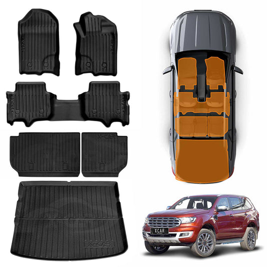 3D Floor Mats Boot Liner Set for Ford Everest 2015-2022 All Weather Heavy Duty Cargo Kick Mats Back Seat Protector Cover