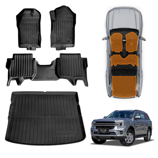 Front Rear Floor Mats Boot Liner for Ford Everest 2022-Onwards All Weather Heavy Duty Cargo Car Trunk Luggage Tray