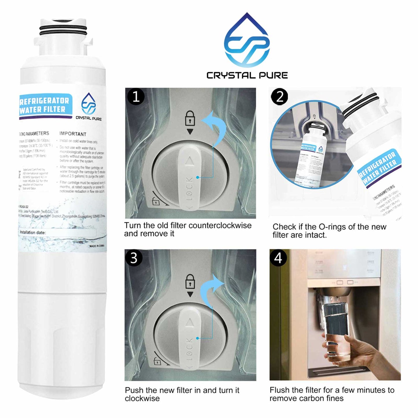 3 Packs Samsung Fridge Replacement Water Filter DA29-00020B DA29-00020A DA-97-08006A AQP-FF27A SRF717CDBLS SRF719DLS SRF924DLS SRF801GDLS SRF731GDLS