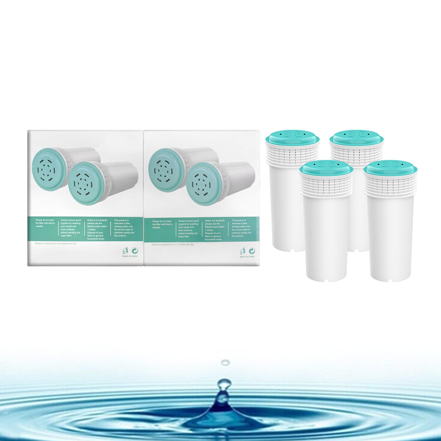 4 Replacement Water Filter Cartridges Compatible with Tommee Tippee Perfect Prep Day & Night