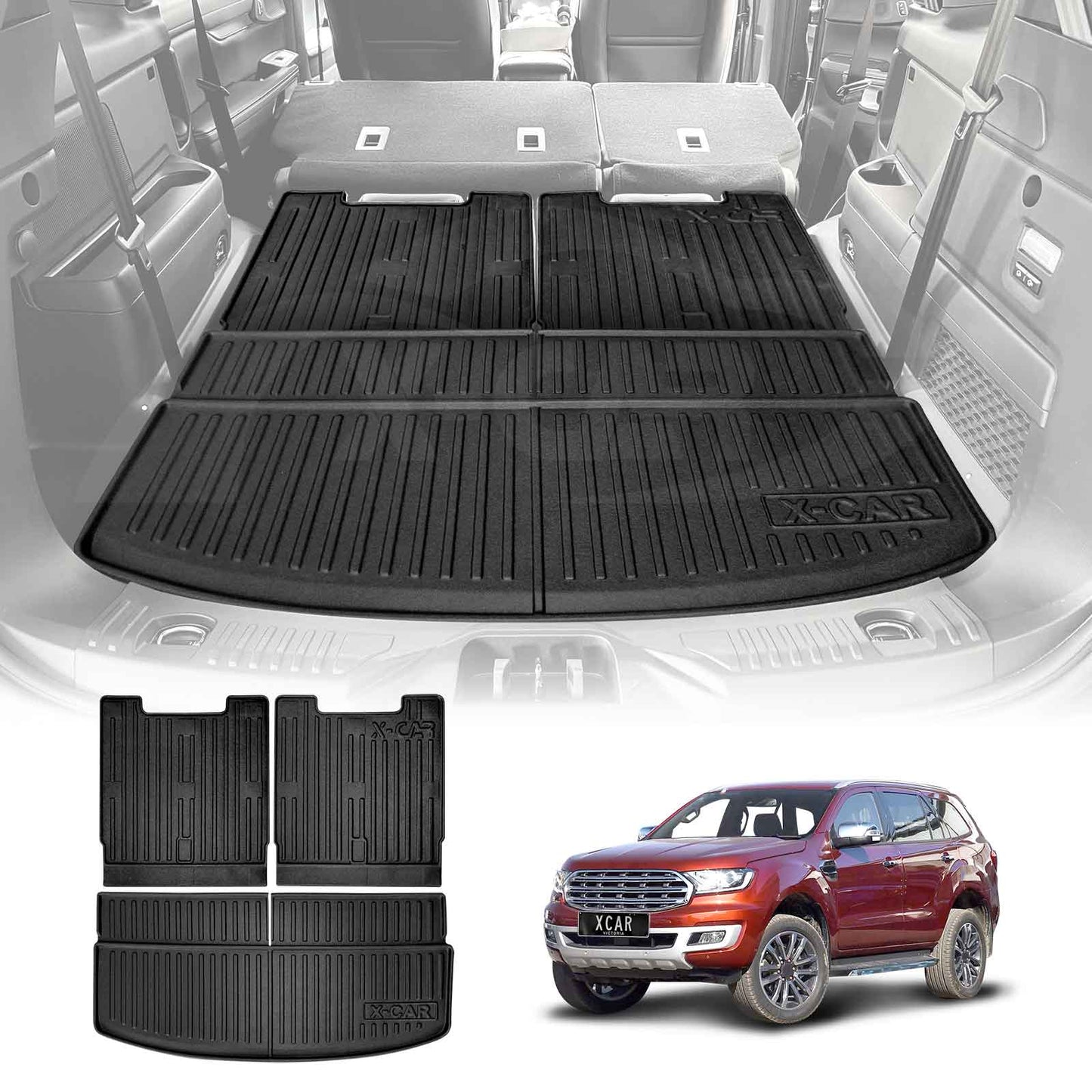Boot Liner for Ford Everest SUV 2015-2022 Heavy Duty Cargo Trunk Mat Luggage Tray 3 Pcs Version