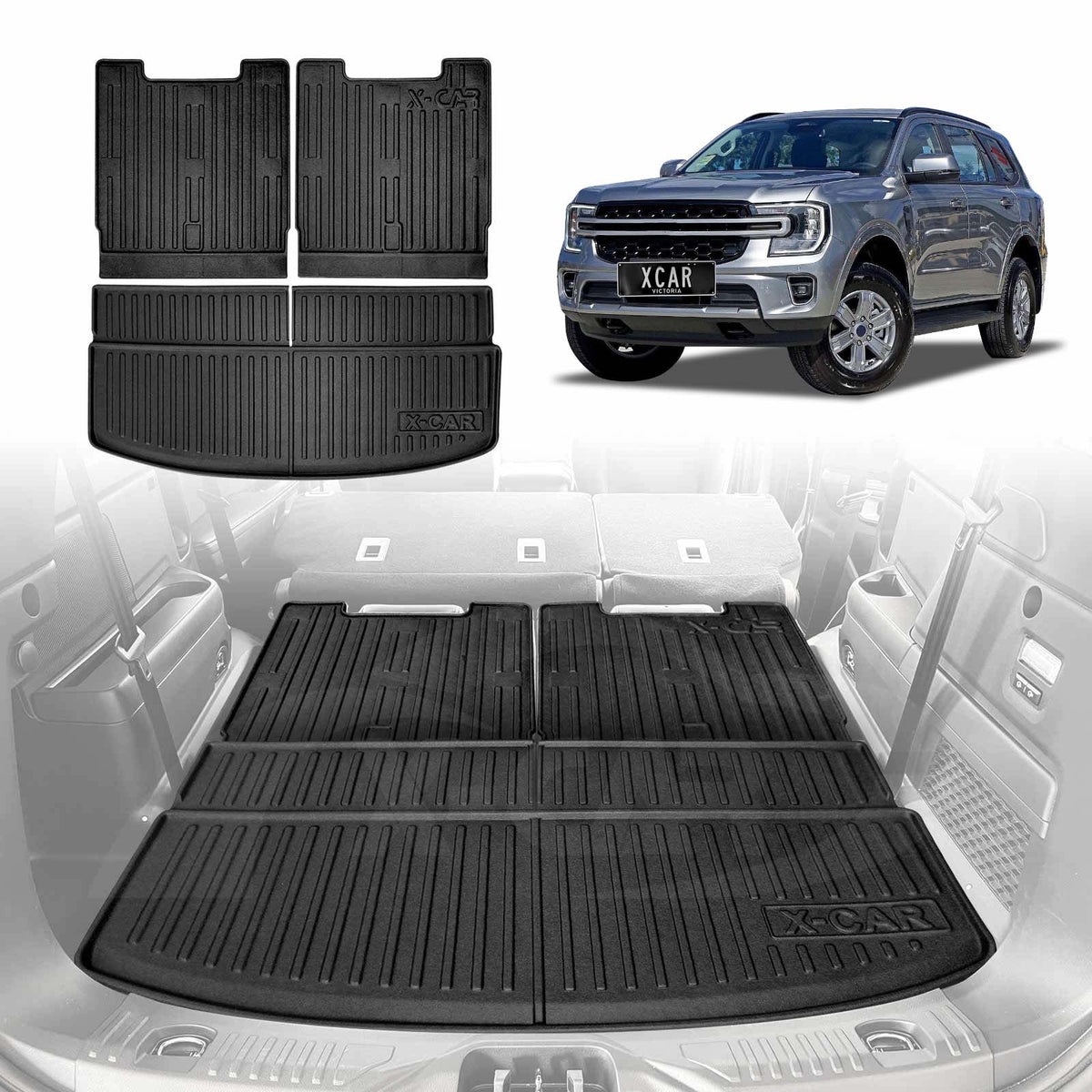 Boot Liner for Ford Everest 2022-Onwards All Weather Heavy Duty Cargo Trunk Mat Luggage Tray 3 Pcs Version