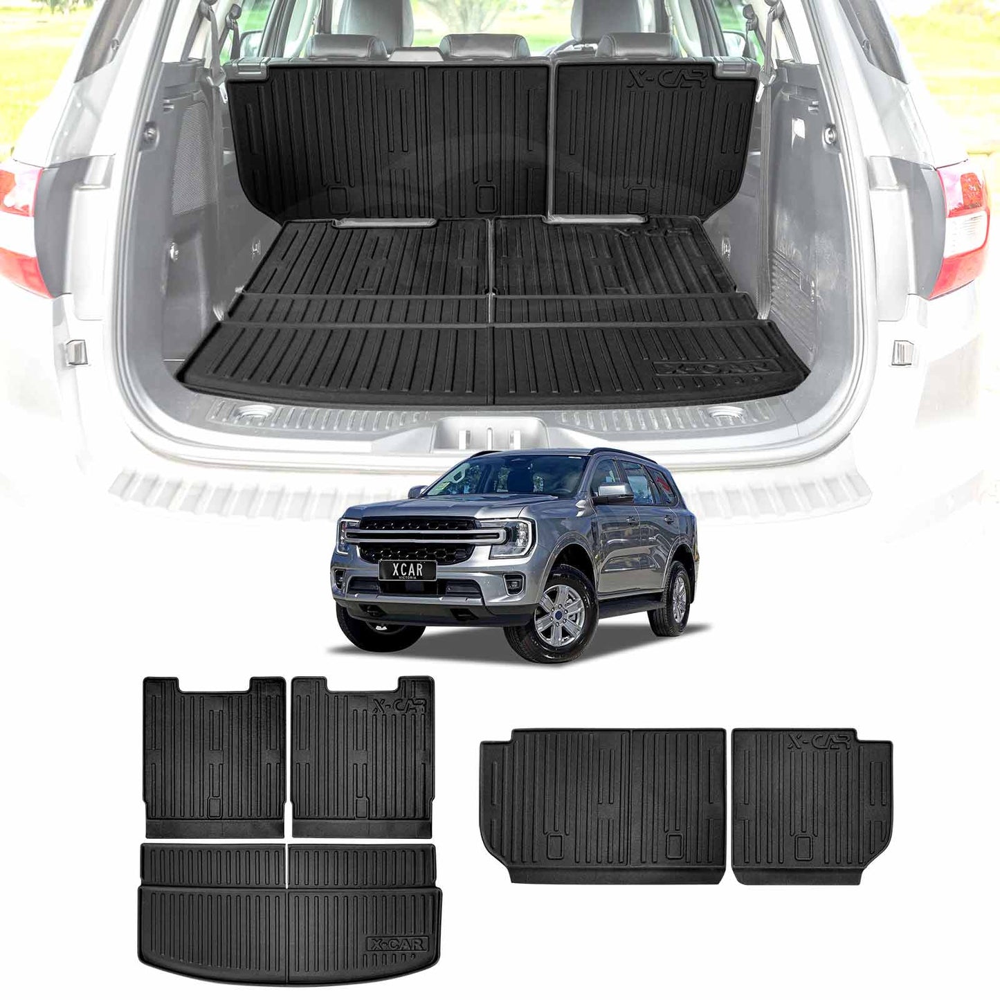 Boot Liners Set for Ford Everest 2022-Onwards All Weather Heavy Duty Car Trunk Back Seat Protector Cargo Kick Mats