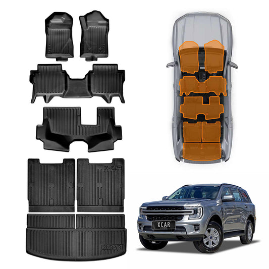 3-Pcs Boot Liners Floor Mats Set for Ford Everest 2022-Onwards All Weather Heavy Duty Cargo Trunk Carpet Liner Set