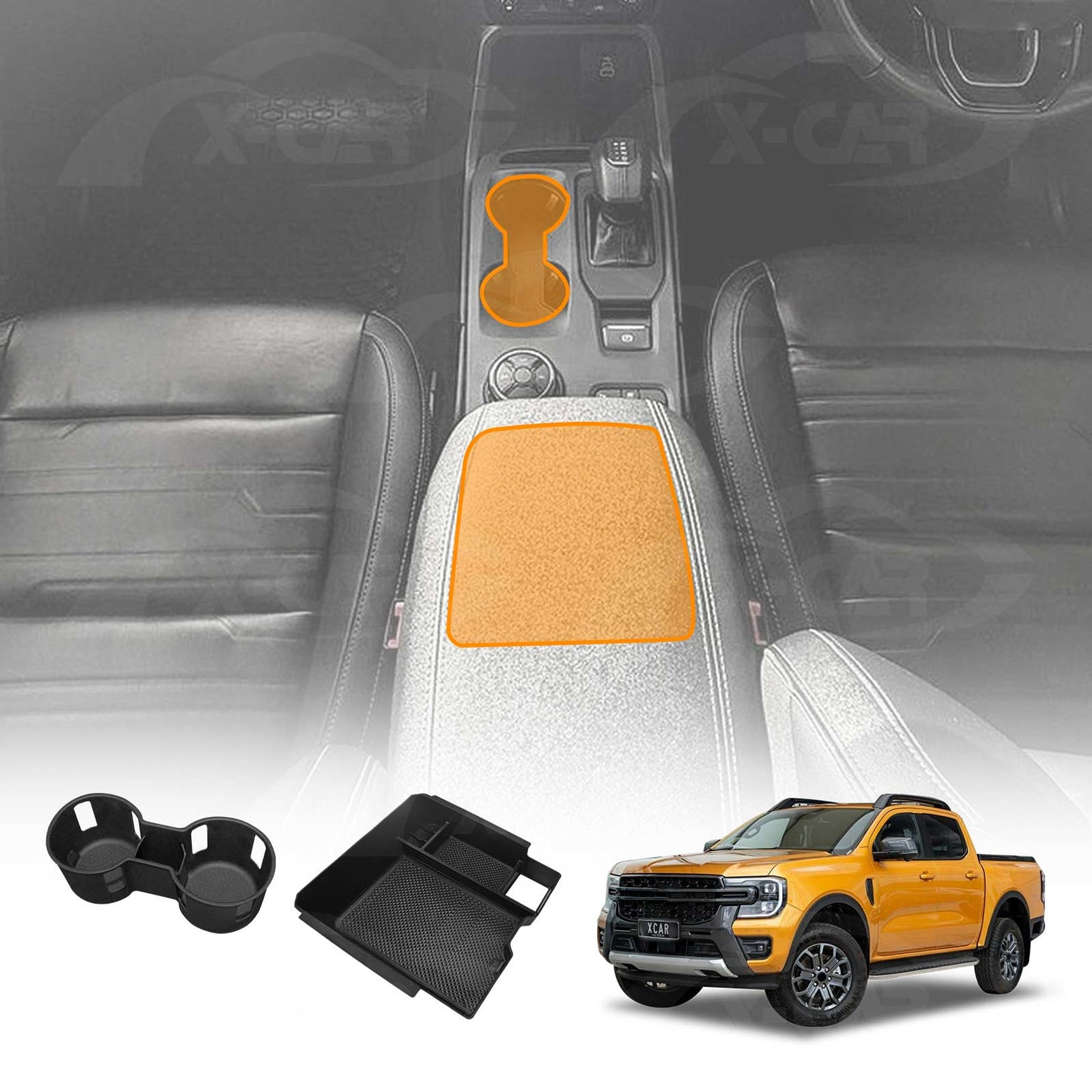 Centre Console Organizer Set for Ford Next-Gen Ranger 2022-Onwards Armrest Tray Cup Holder Storage Box Interior Accessories