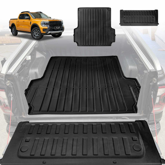 Tub Liner Tailgate Mat for Ford Next-Gen Ranger Raptor RA 2022-Onwards with Plastic Tub Heavy Duty All Weather Ute Protector Cover Mats Set