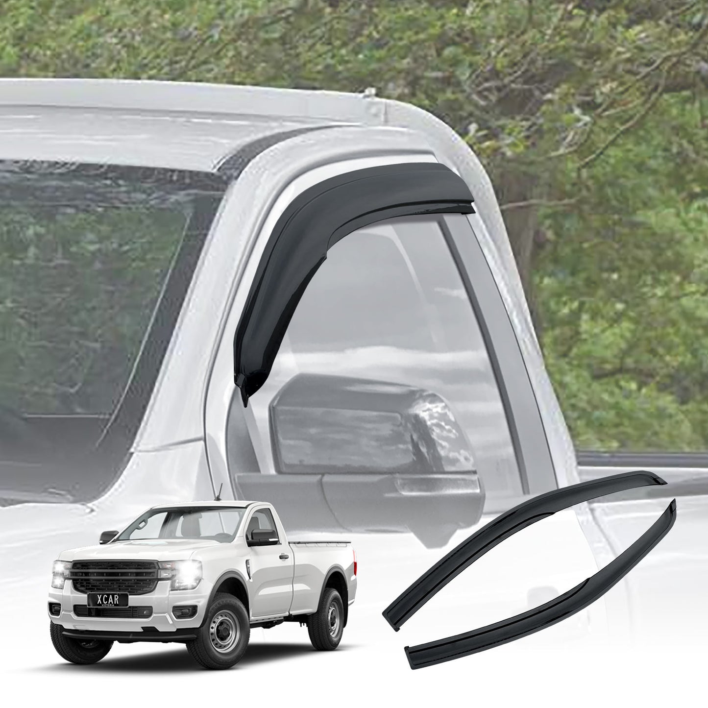 Weathershields for Ford Ranger Single Cab 2022-2025 Extended Coverage Window Visors Wind Deflectors 2-Piece Set