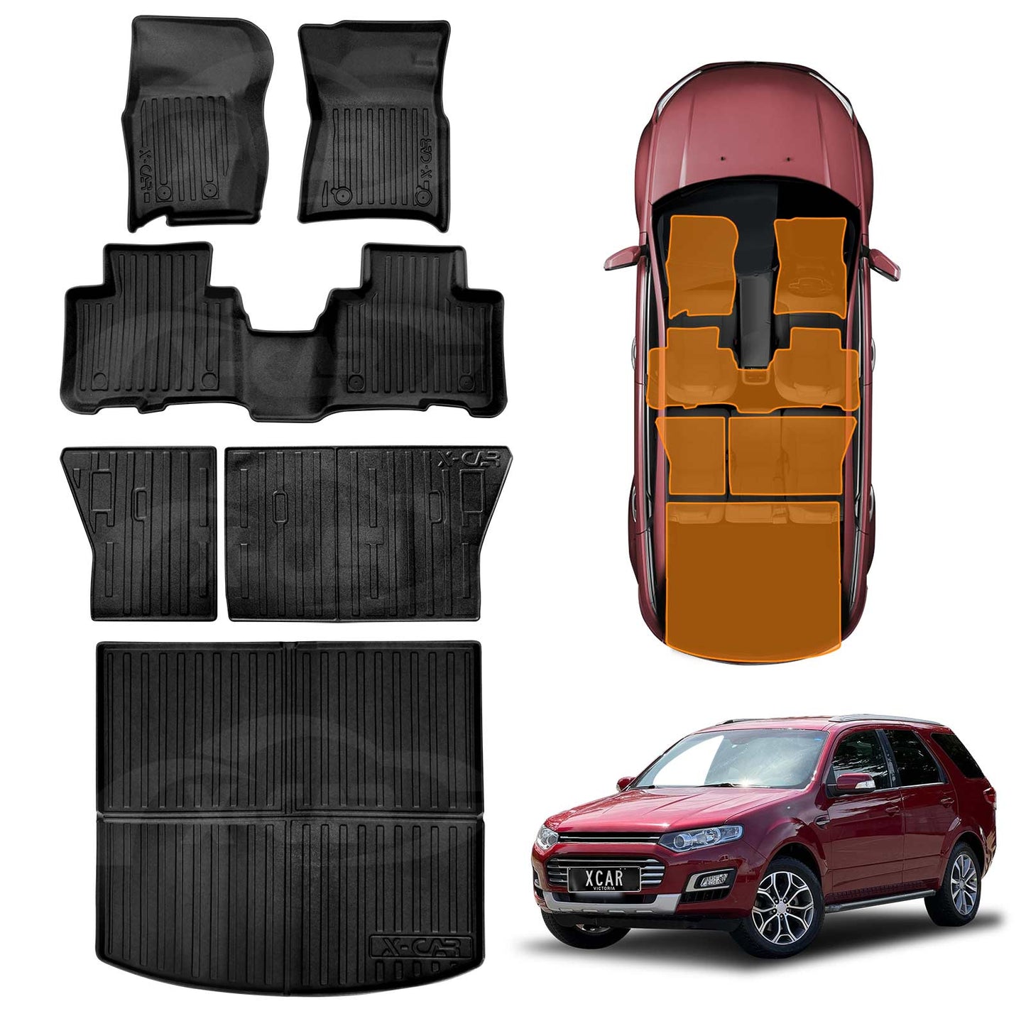 3D Floor Mats Boot Liner Set for Ford Territory 2004-2016 All Weather Heavy Duty Cargo Kick Mats Back Seat Protector Cover