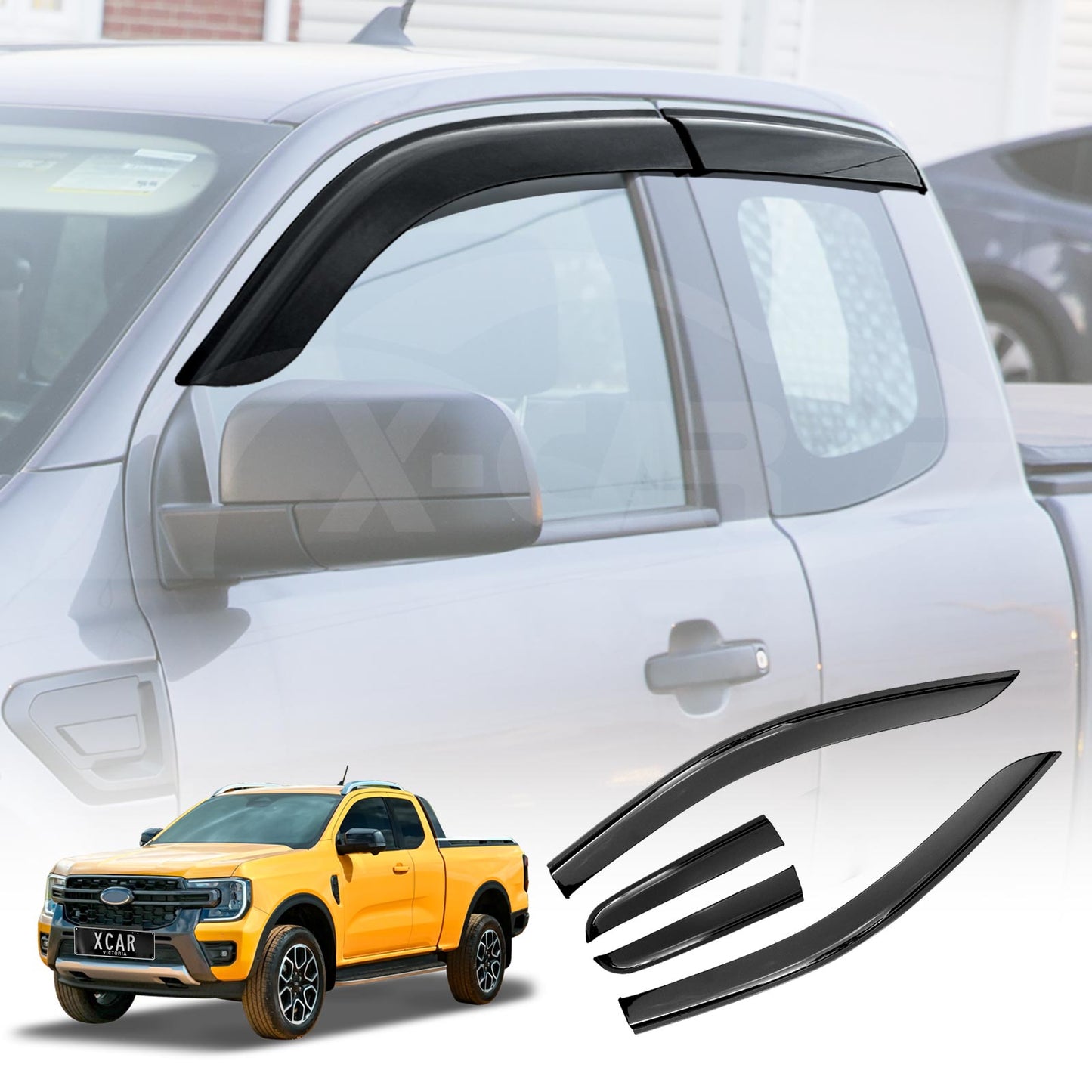 Weathershields for Ford Next-Gen Ranger Extra Super Cab 2022-2025 Car Weather Shields Wind Deflectors Window Sun Visor 4-Piece Set