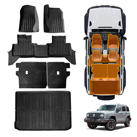3D Floor Mats Boot Liner Set for GWM Tank 300 Tank300 PHEV 2023-Onwards All Weather Heavy Duty Cargo Kick Mats Back Seat Protector Cover
