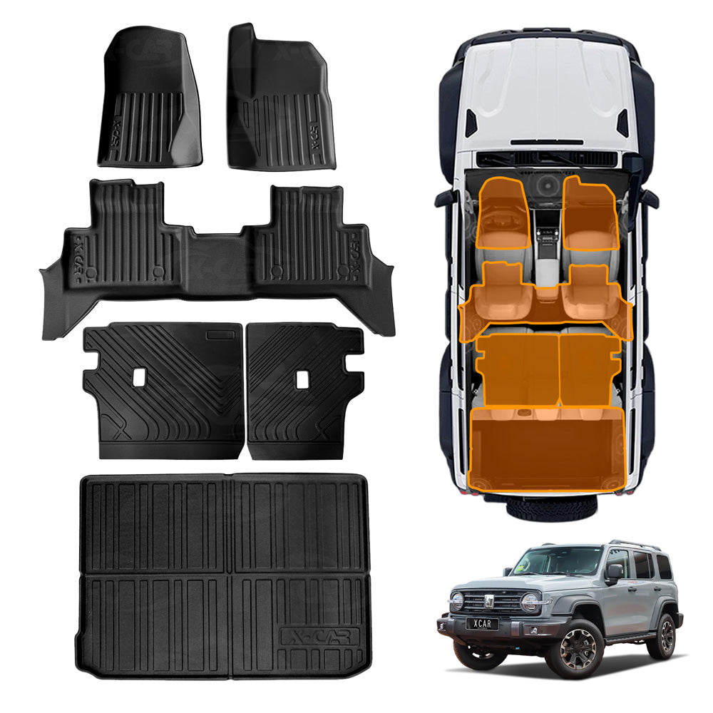 Floor Mats Boot Liner Set for GWM Tank 300 PHEV 2023-Onwards All Weather Heavy Duty Cargo Kick Back Seat Side Trunk Protector Covers