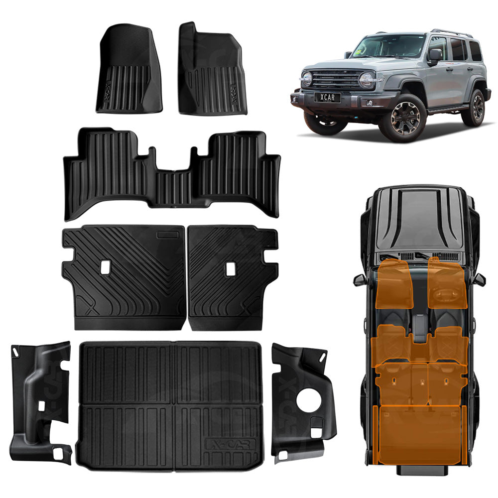 Floor Mats Boot Liner Set for GWM Tank 300 Hybrid 2023-Onwards All Weather Heavy Duty Cargo Kick Back Seat Side Trunk Protector Covers