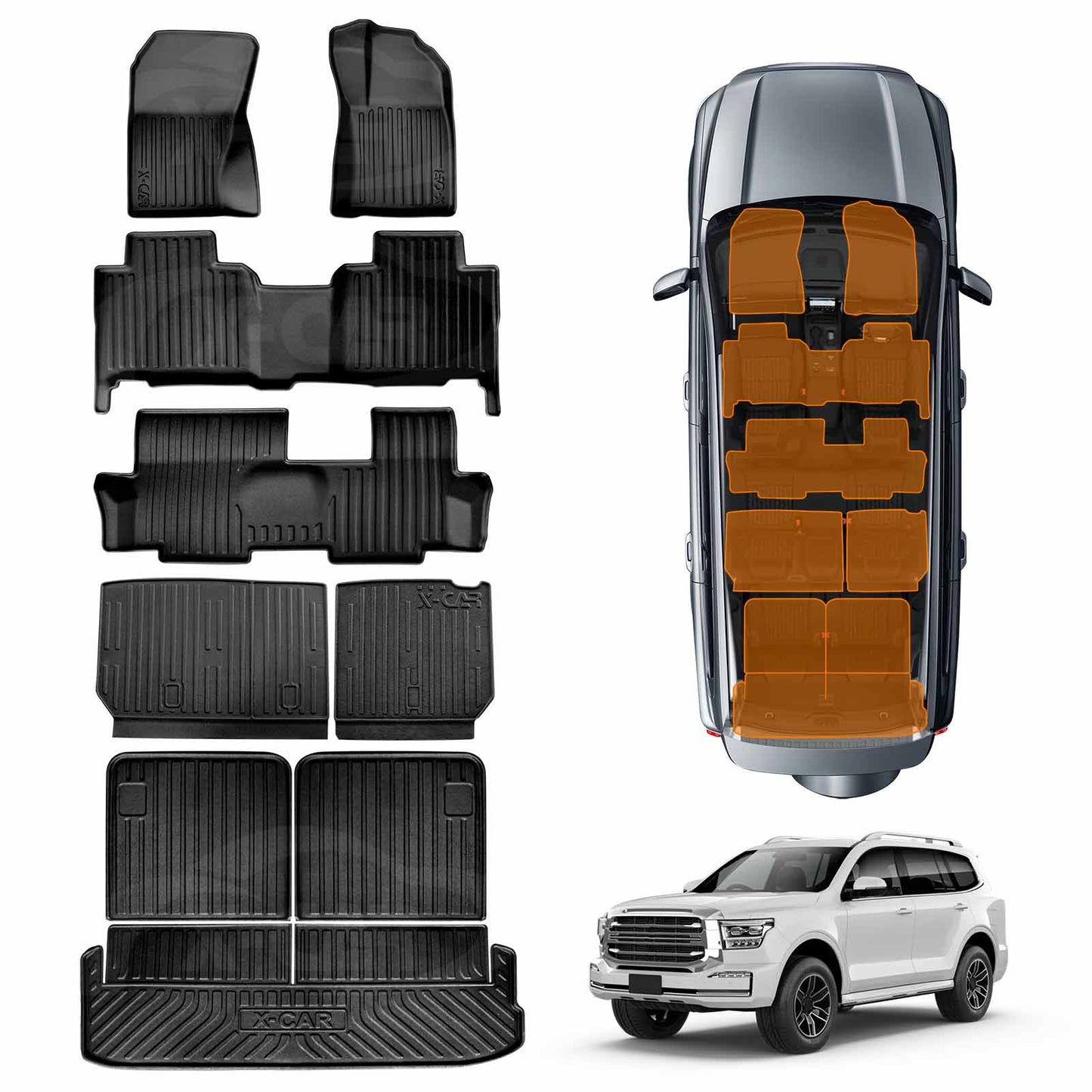 Floor Mats Boot Liner Set for GWM Tank 500 Tank500 2024-2025 All Weather Heavy Duty Cargo Kick Mats Back Seat Protector Cover