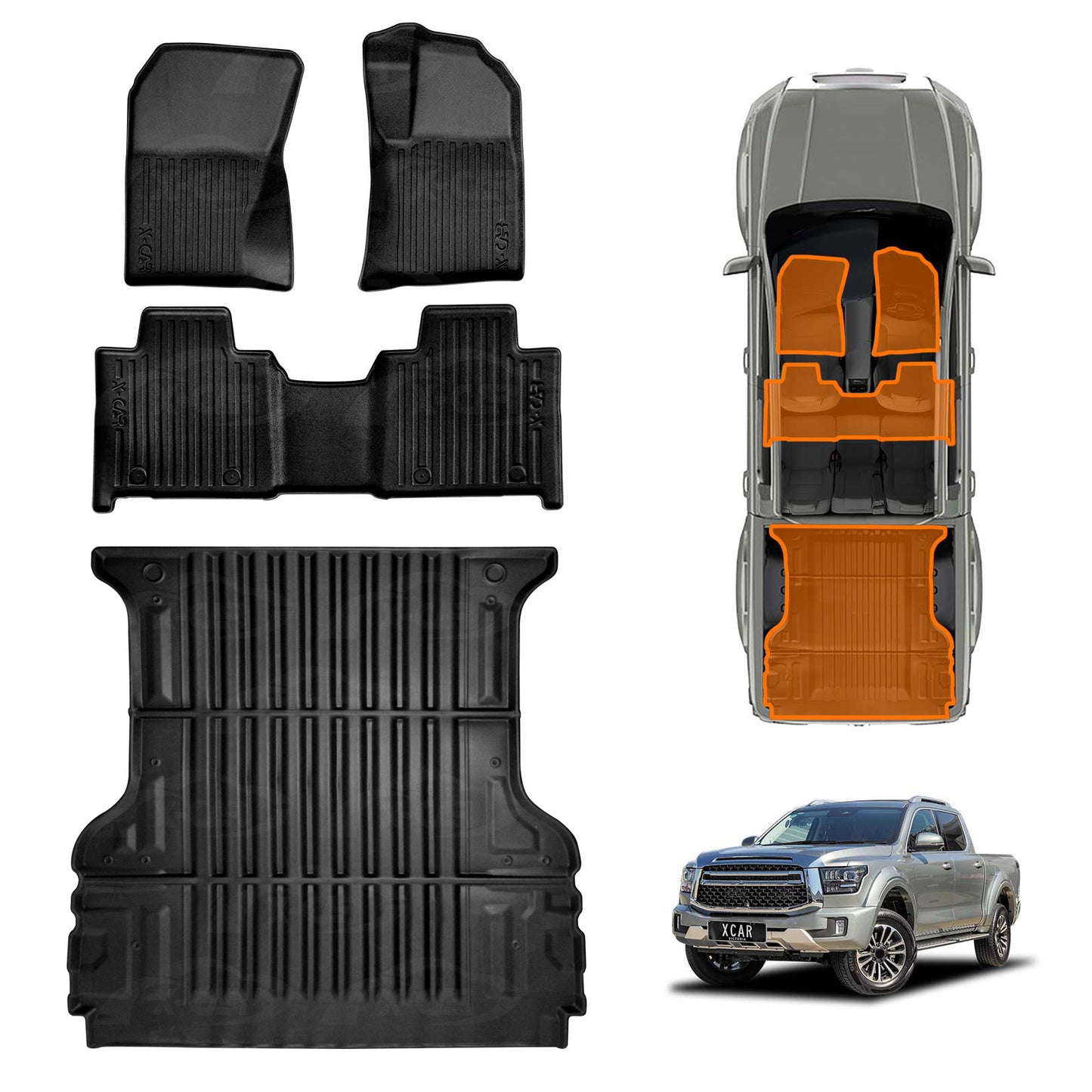 3D Floor Mats Tub Liner for GWM Cannon Alpha Diesel and Hybrid 2024-Onwards All Weather Heavy Duty Cargo Car Trunk Luggage Tray