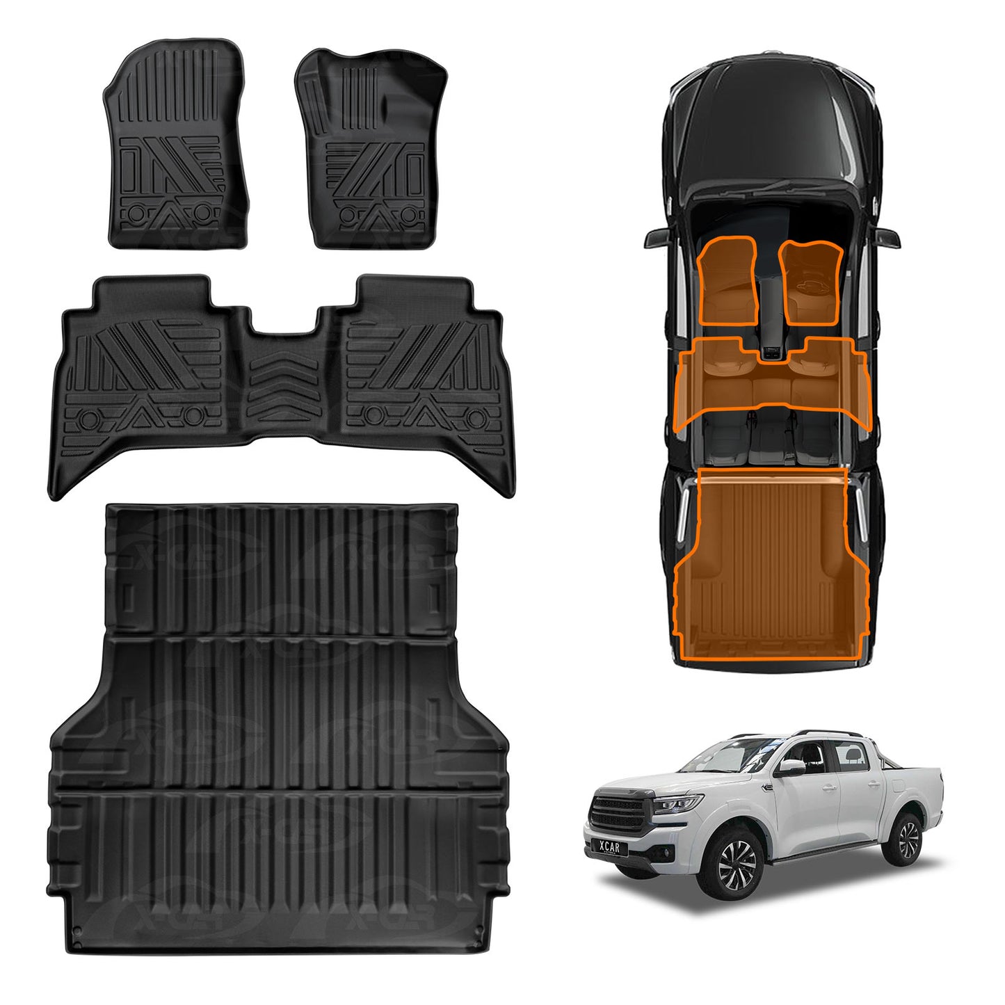3D Premium Floor Mats Tub Liner for GWM Cannon/Cannon-L Premium 2021-Onwards All Weather Heavy Duty Cargo Car Trunk Luggage Tray