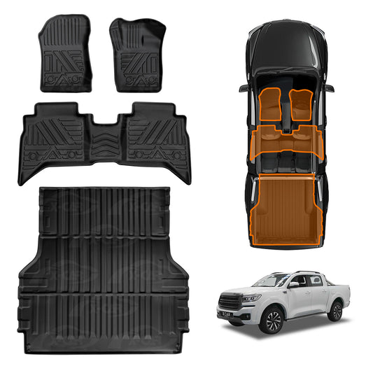 3D Premium Floor Mats Tub Liner for GWM Cannon/Cannon-L Premium 2021-Onwards All Weather Heavy Duty Cargo Car Trunk Luggage Tray