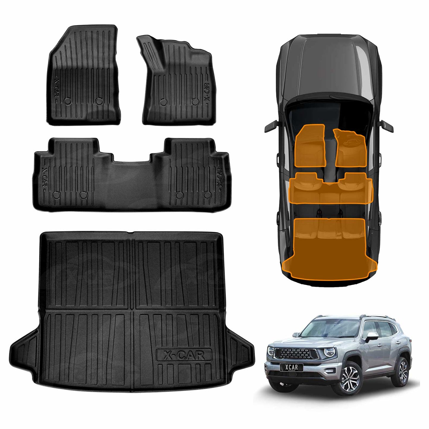 3D Floor Mats Boot Liner Set for GWM Haval H7 2025-Onwards All Weather Heavy Duty Cargo Car Trunk Luggage Tray