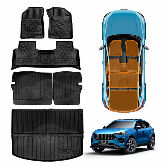 Floor Mats Boot Liner Set for GWM Haval Jolion 2024-Onwards All Weather Cargo Kick Mats Back Seat Protector Cover With Upper Boot Level