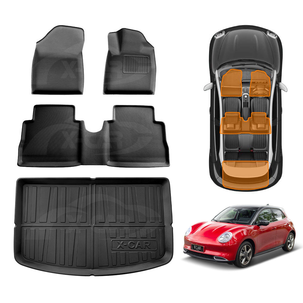 3D Floor Mats Boot Liner Set for GWM Ora 2023-Onwards All Weather Heavy Duty Cargo Car Trunk Luggage Tray