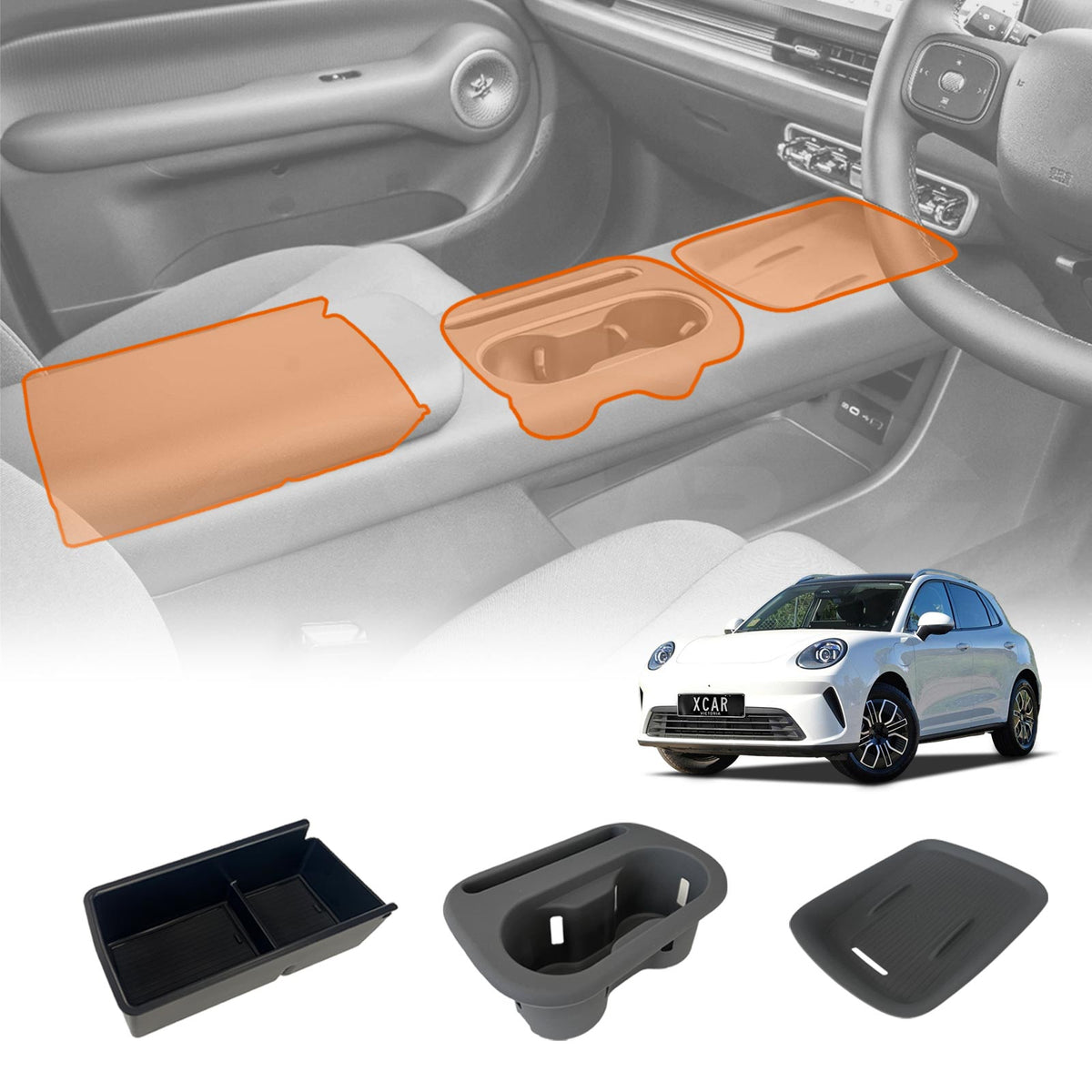 Centre Console Organiser Set for GWM Ora 5 2026-Onwards Armrest Tray Storage Box Cup Holder Wireless Charging Pad