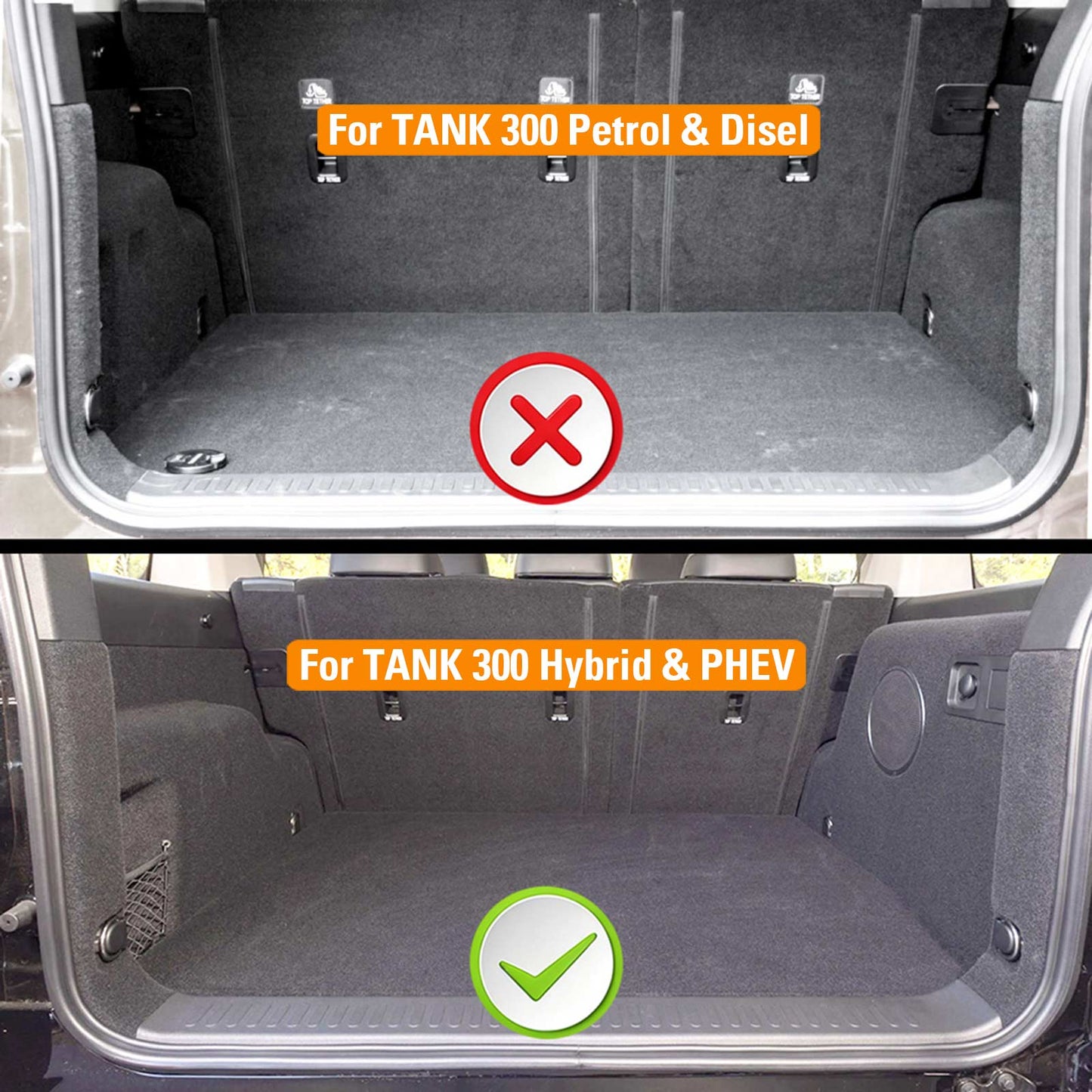 Floor Mats Boot Liner Set for GWM Tank 300 Hybrid 2023-Onwards All Weather Heavy Duty Cargo Kick Back Seat Side Trunk Protector Covers
