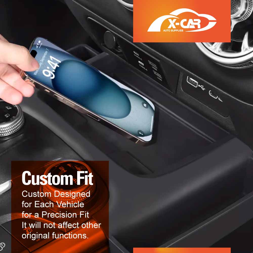 Black Silicone Anti-Slip Mat with Side Storage For GWM Tank 300 Tank300 2023-2025 Center Console Wireless Charger Protective Pad