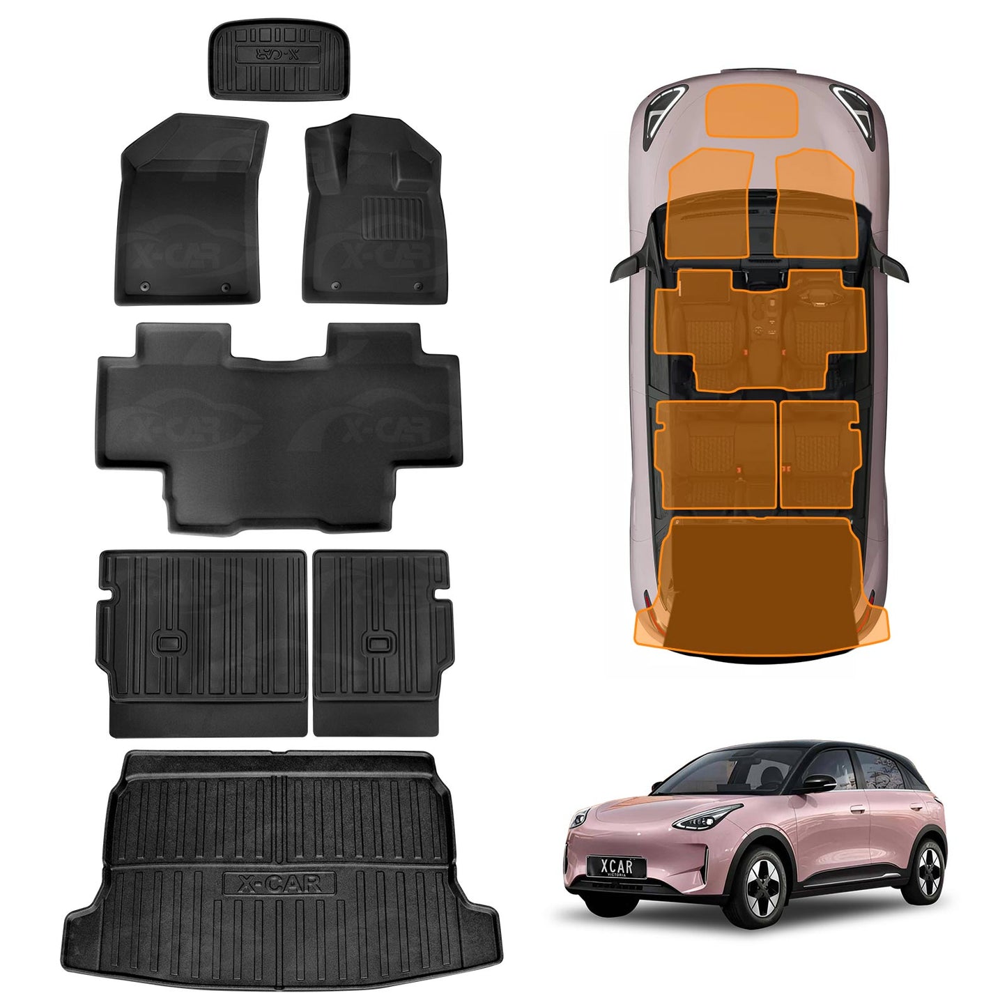 Floor Mats Boot Liner Set for Geely EX2 EX 2 Hatch 2026-Onwards All Weather Heavy Duty Car Front Cargo Kick Back Seat Protector Cover
