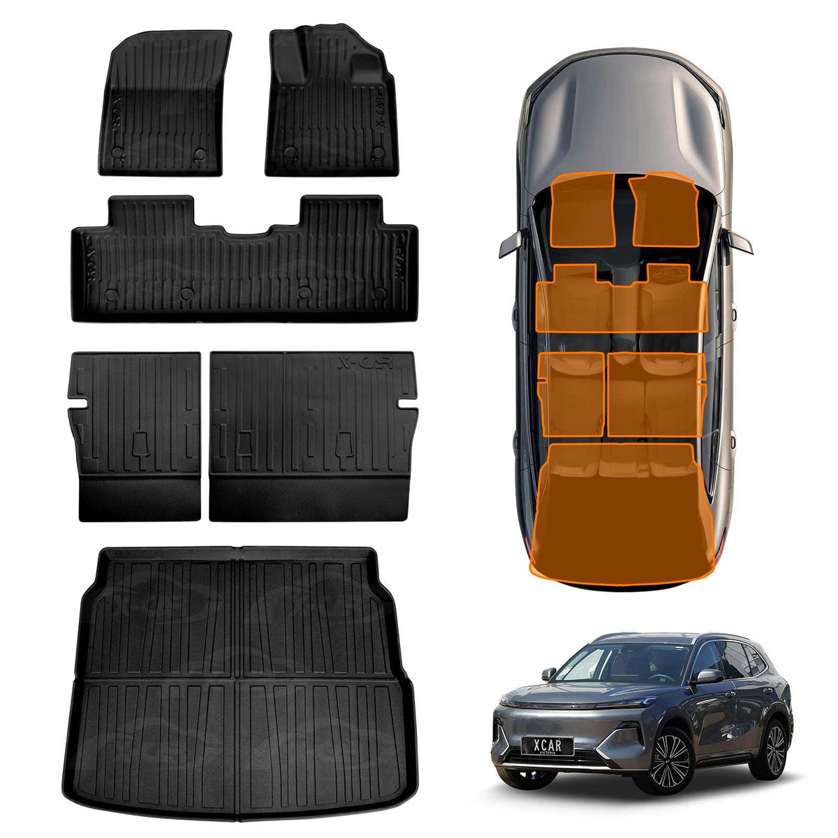 Floor Mats Boot Liner Set for Geely Starray EM-i 2025-Onwards All Weather Car Trunk Cargo Kick Back Seat Cover