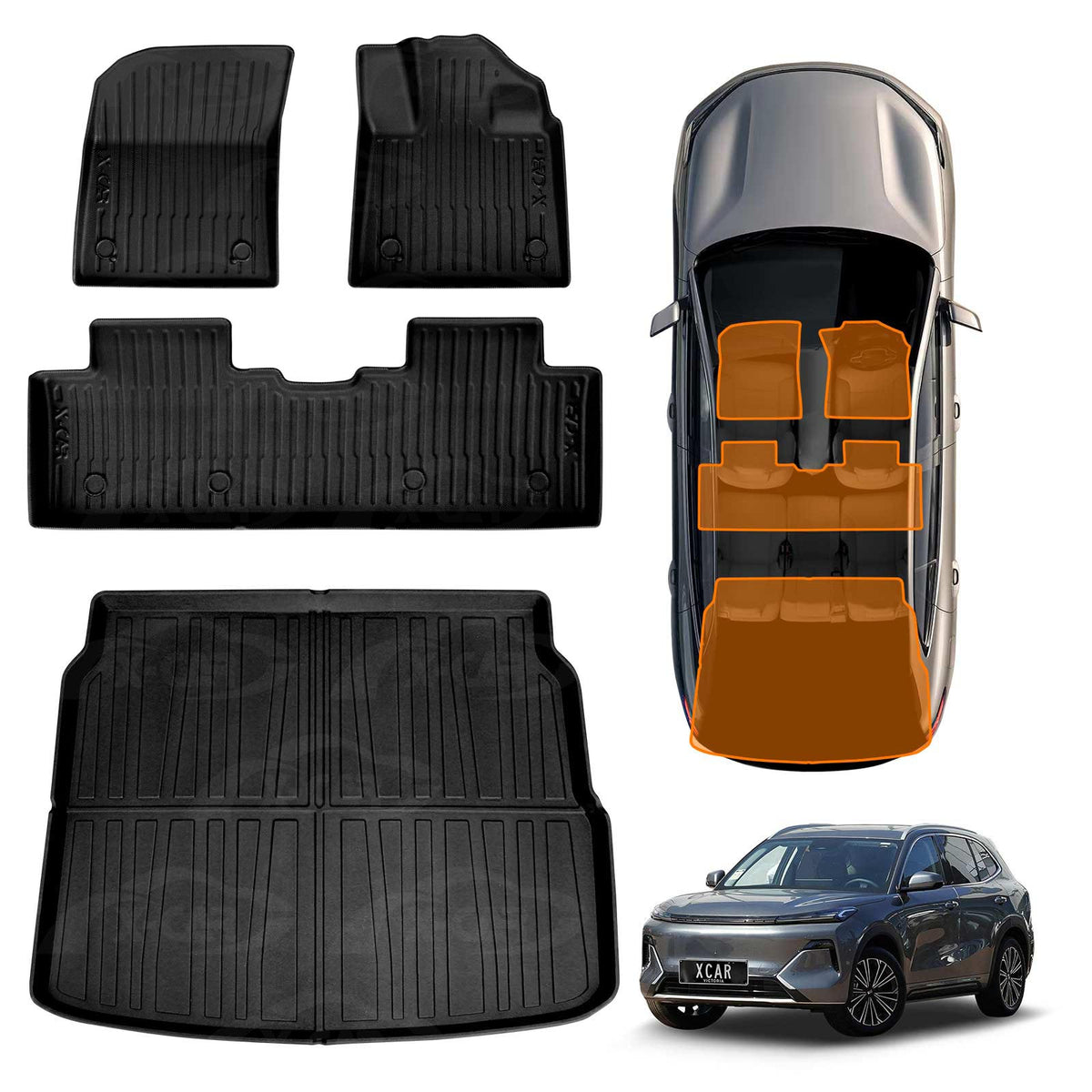 3D Floor Mats Boot Liner Set for Geely Starray EM-i 2025-Onwards All Weather Heavy Duty Cargo Car Trunk Luggage Tray