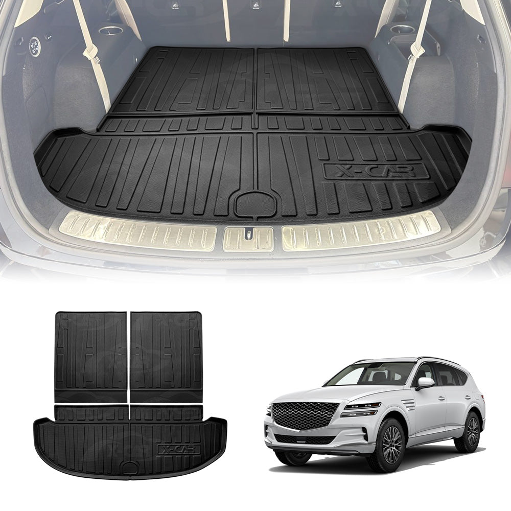 Boot Liners for Genesis GV80 7 Seater 2021-Onwards All Weather Heavy Duty Cargo Trunk Mat Luggage Tray Car Accessories 3 Pcs Set