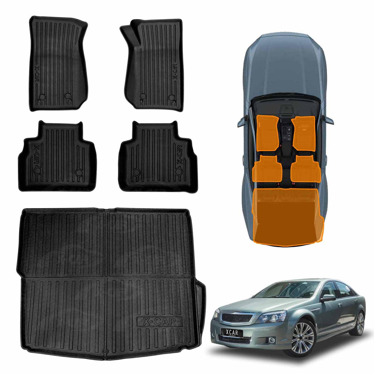3D Floor Mats Boot Liner Set for Holden Caprice WN 2013-2017 All Weather Heavy Duty Cargo Car Trunk Luggage Tray