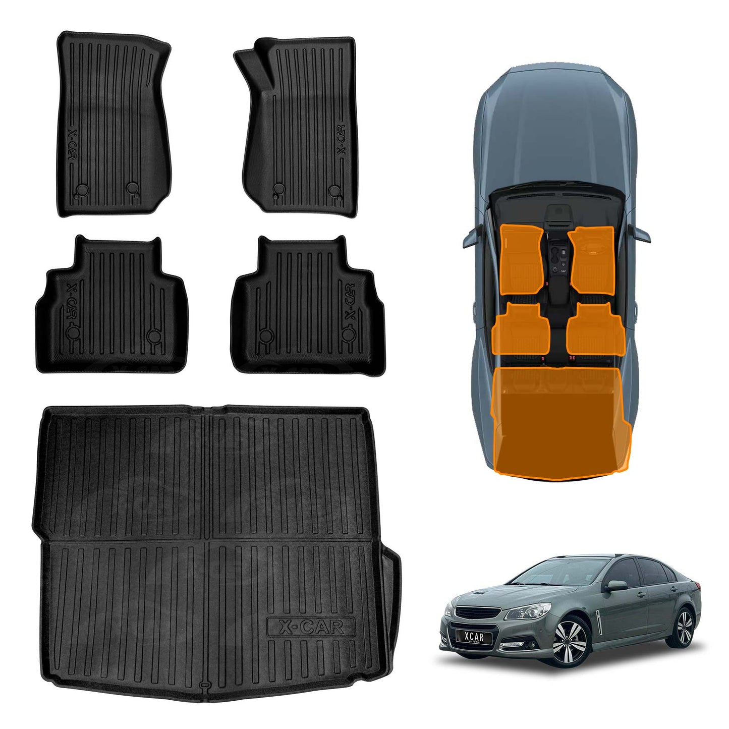3D Floor Mats Boot Liner Set for Holden Commodore VF Series Sedan 2013-2017 All Weather Heavy Duty Cargo Car Trunk Luggage Tray