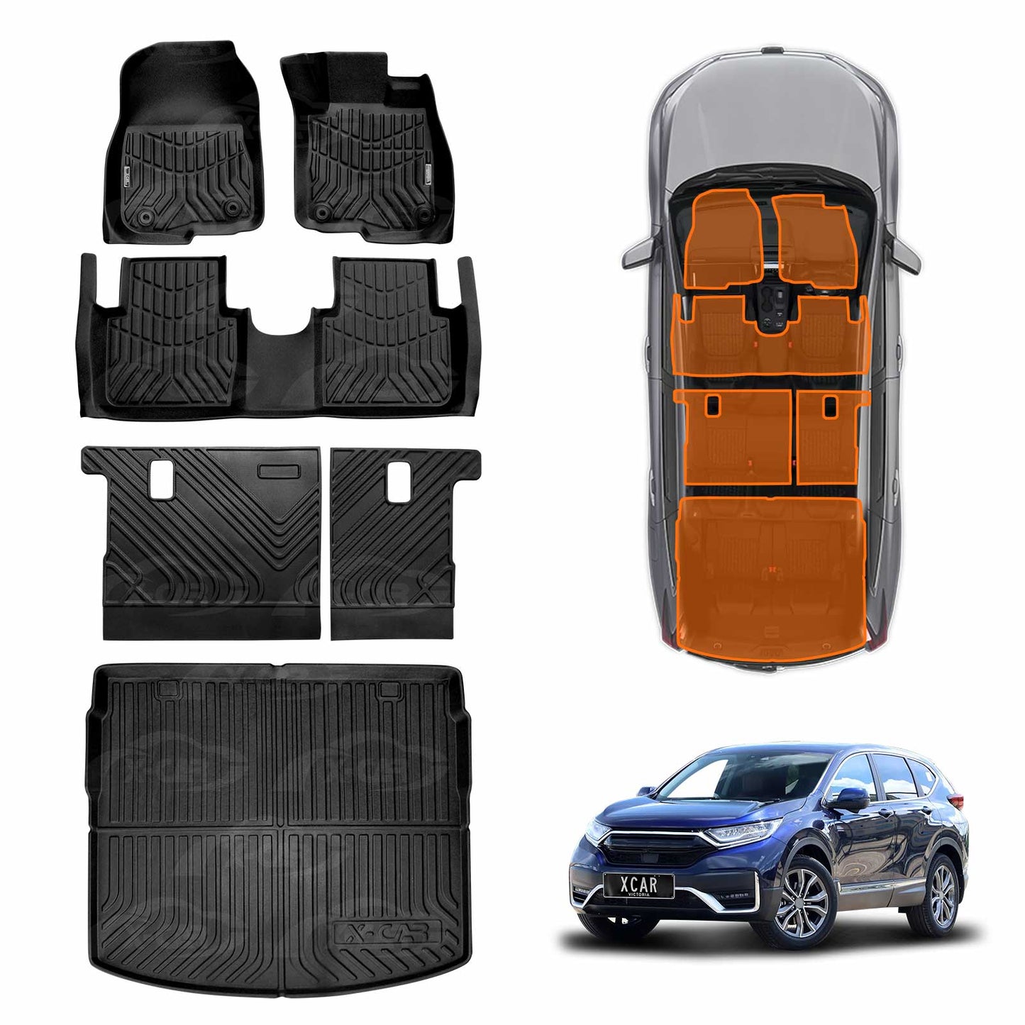 Floor Mats Boot Liner Set for Honda CRV CR-V 2017-2023 All Weather Heavy Duty Cargo Kick Mats Back Seat Protector Cover
