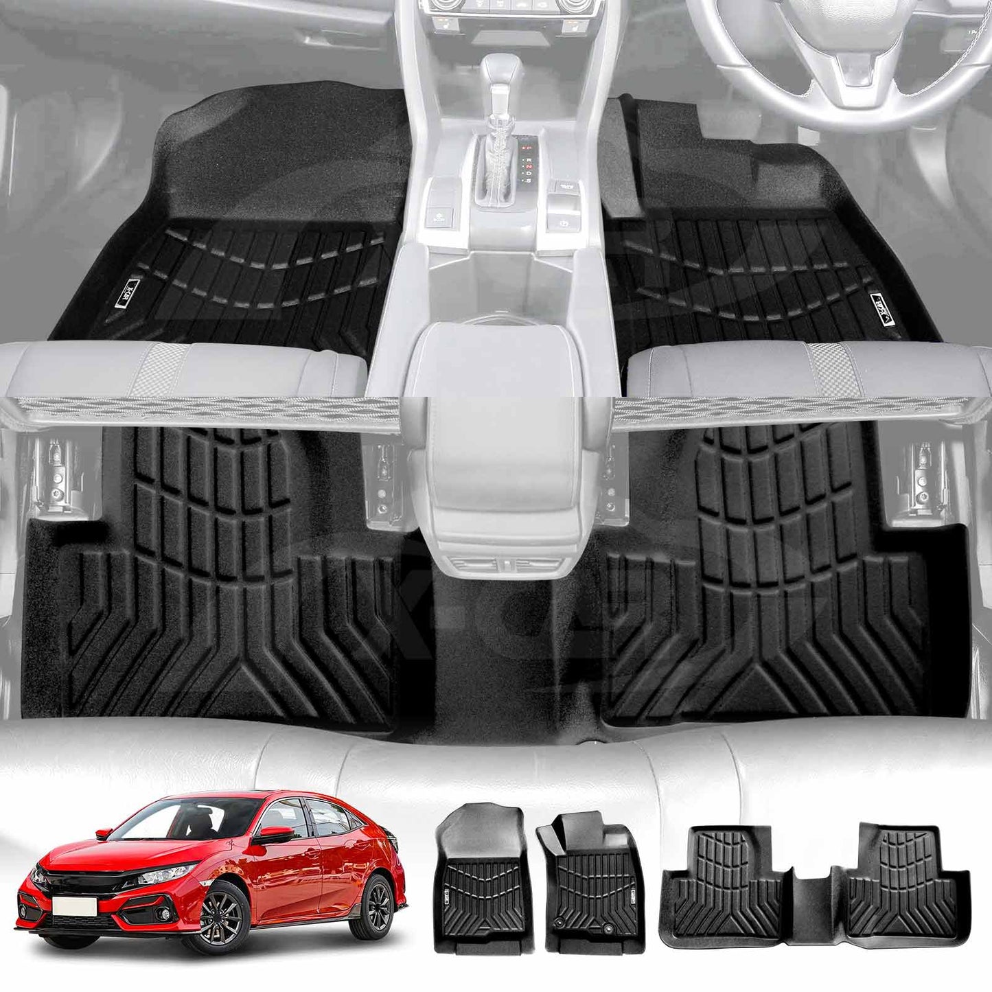 3D All-Weather Floor Mats for Honda Civic 10th 2016-2021 Heavy Duty Customized Car Floor Liners Full Set Carpet